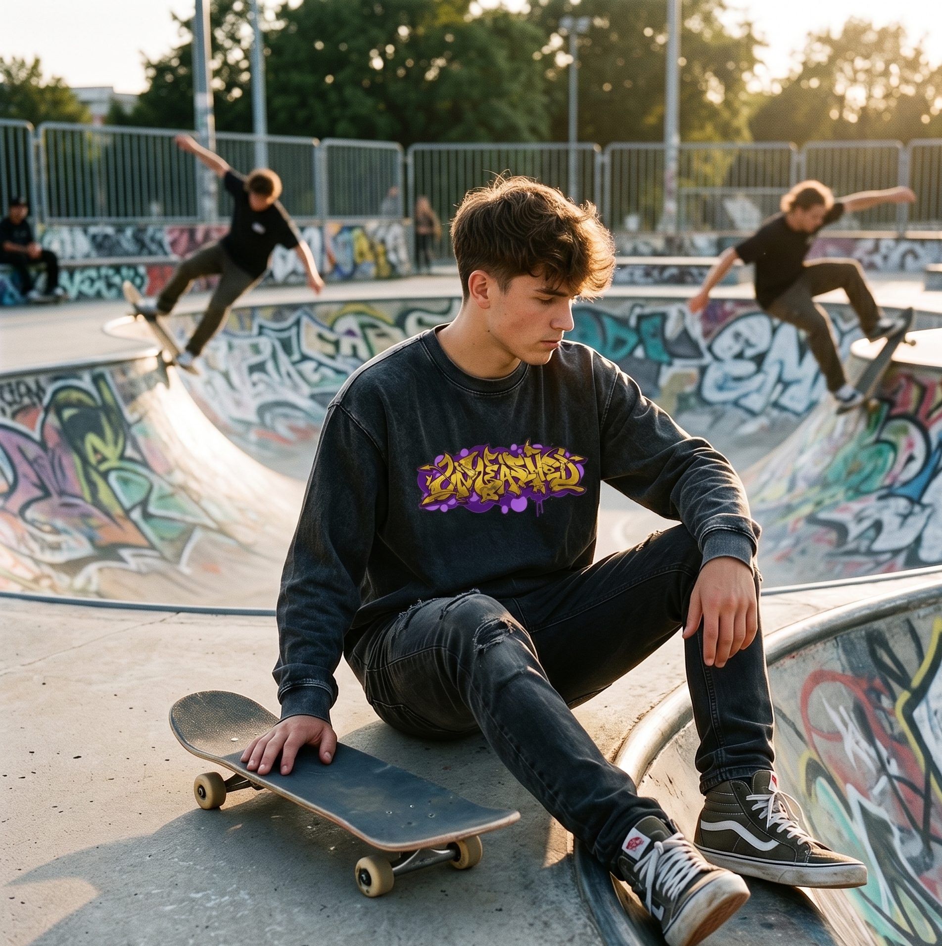 Unleashed Acid Wash Oversize Gold Long Sleeve