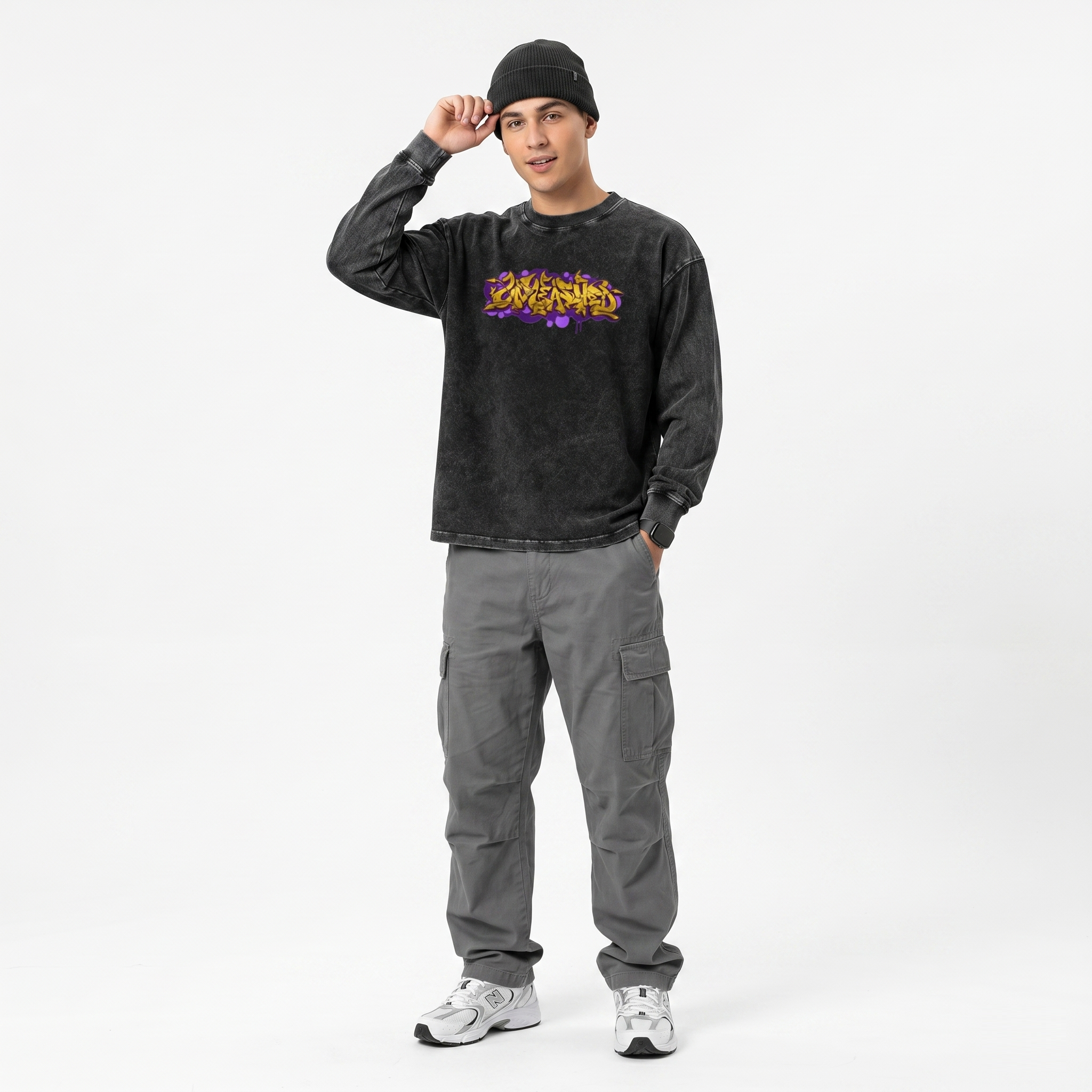 Unleashed Acid Wash Oversize Gold Long Sleeve